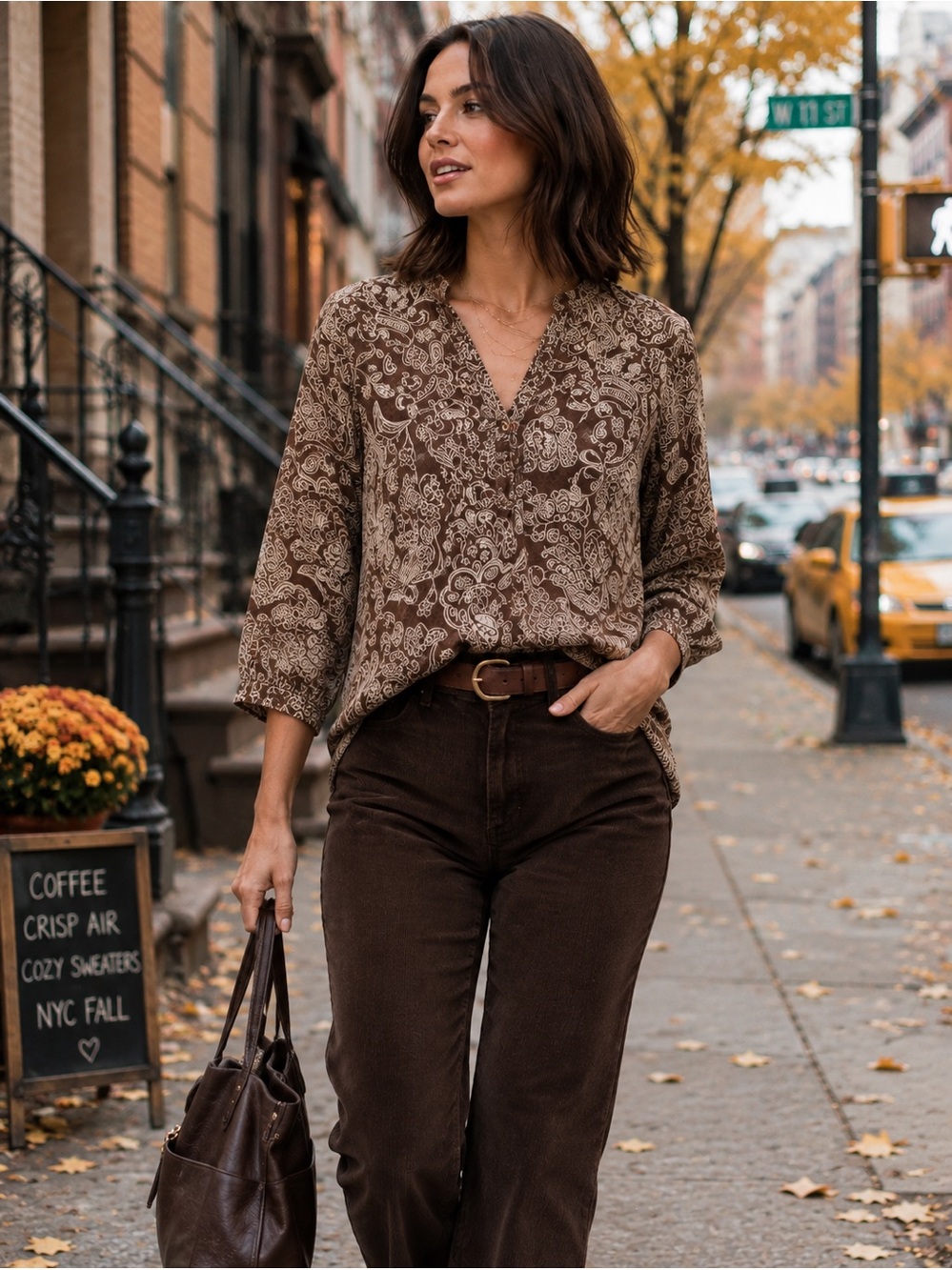 Christina Brown Paisley Notch-Neck Tunic
